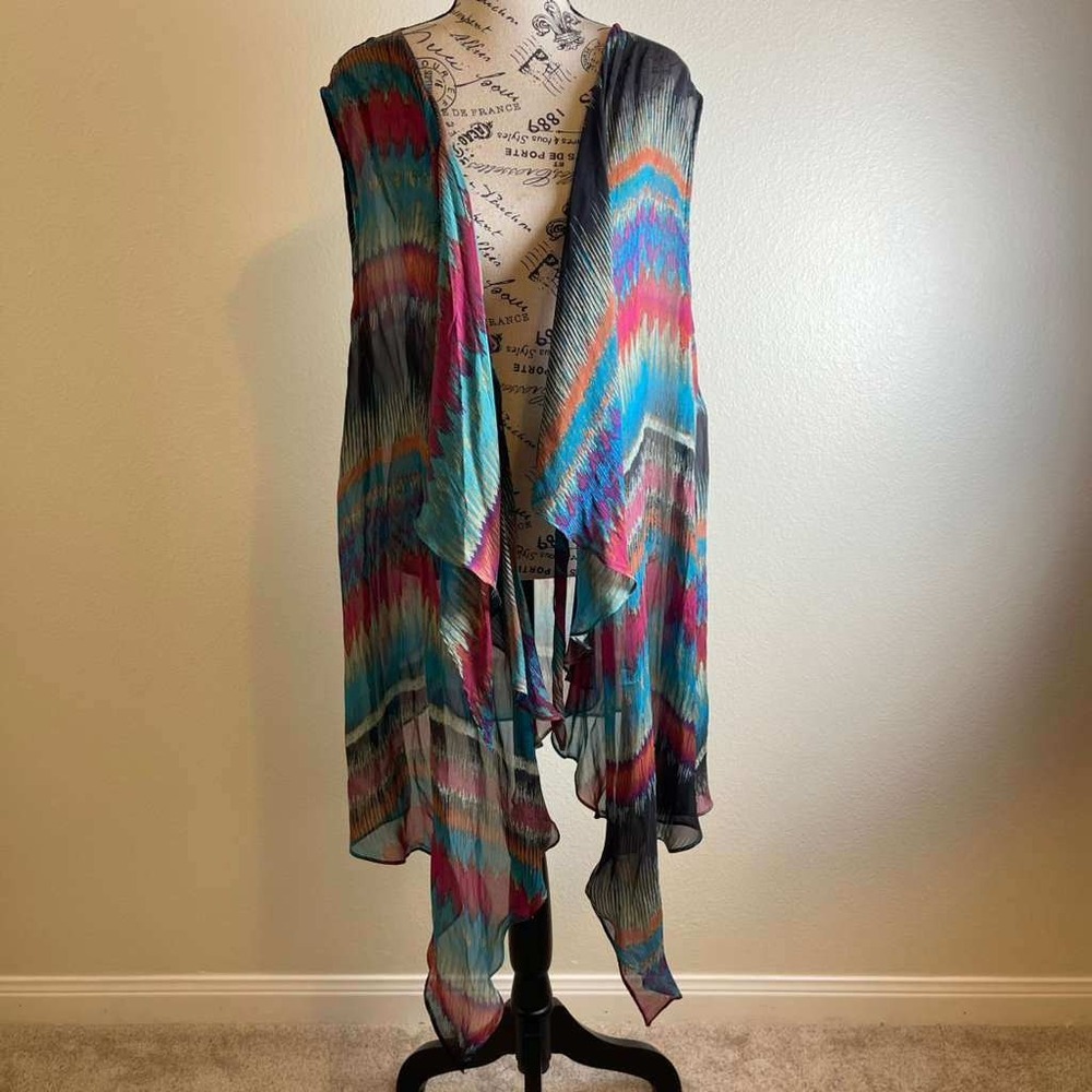 Queen of Everything 100% Silk Open Front Draped Kimono Vest Multicolor Size 4‎